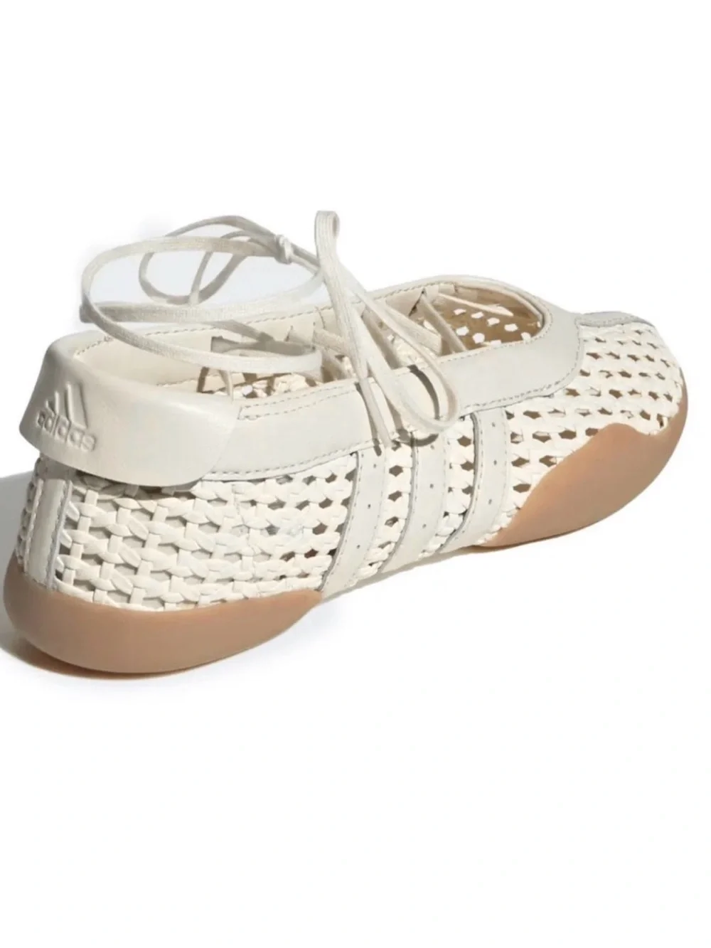 adidas Women’s Cream Woven Lace-Up Flat with Gum Sole